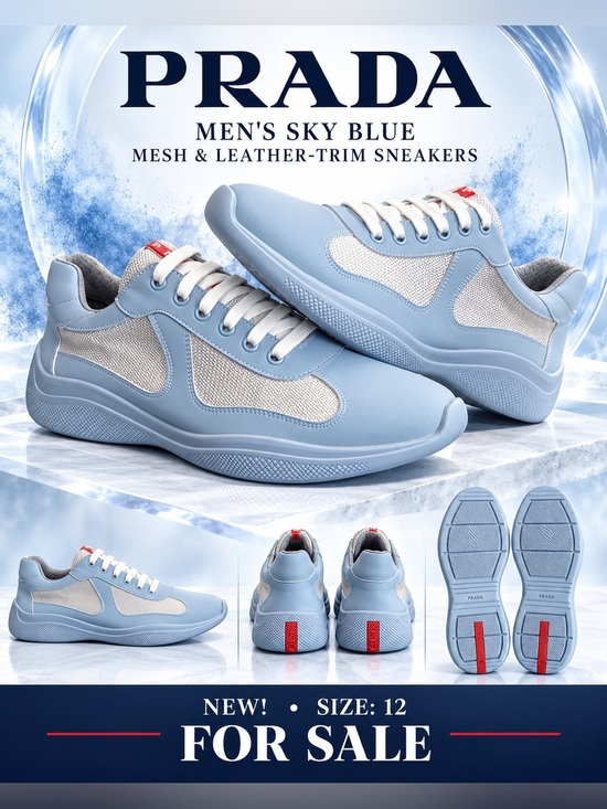 Prada Other - Prada Men’s Sky Blue Mesh & Leather-Trim Sneakers🔥New! Size: 12
